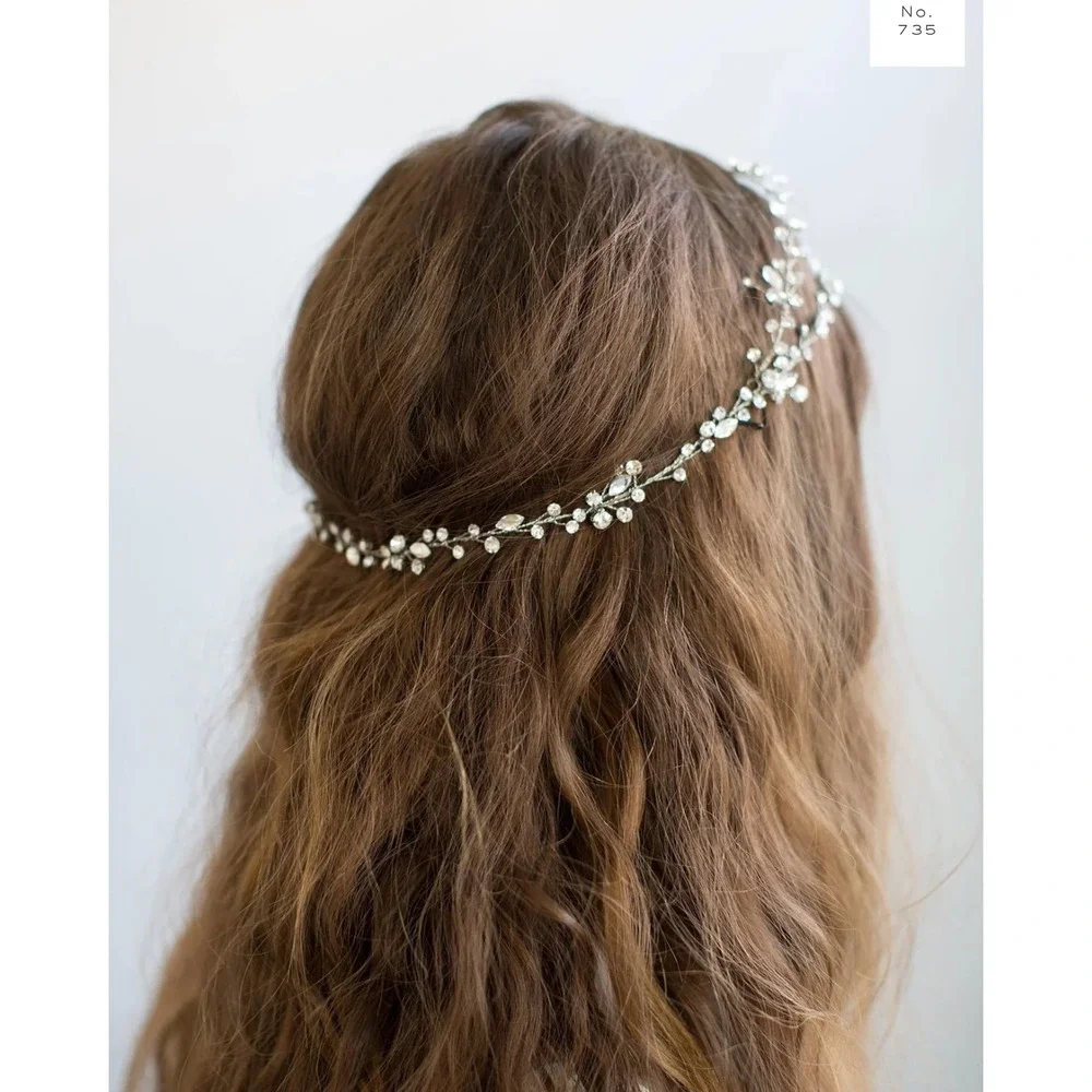 Twigs & Honey Extra Long‎ Bridal Crystal Hair Vine & Pear Drop Earrings Combo